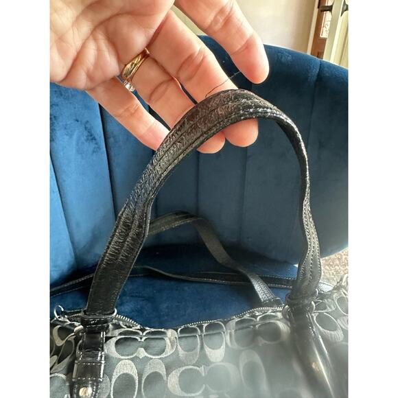 Coach Shoulder Bag Purse Tri Color Signature Alexandra Satchel Black Grey - Picture 9 of 16